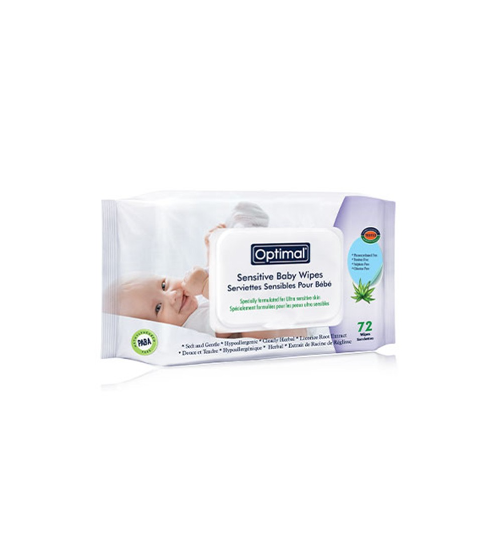 Slide3 Optimal Hypoallergenic With Liquorice Root Extract Baby Wipes With Plastic Lid 72 Wipes - Image 1